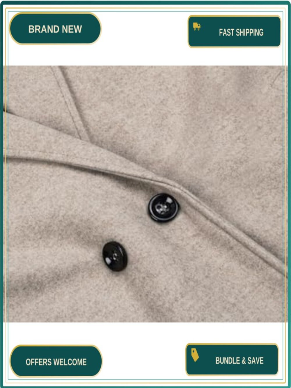 Oversized Wool Blend Notch Collar Midi Trench Coat Loose Fit - Picture 4 of 6